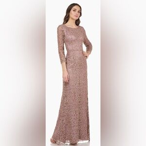 JS Collections SOUTACHE Embroidered Boat Neck Gown NWT